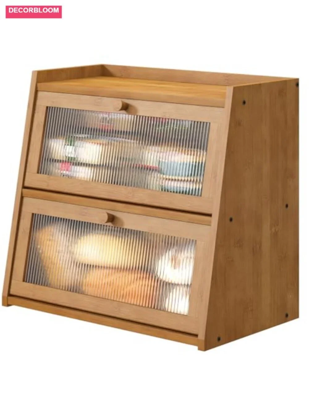Extra Large Double Layer Bamboo Bread Box with Acrylic Wavy Door